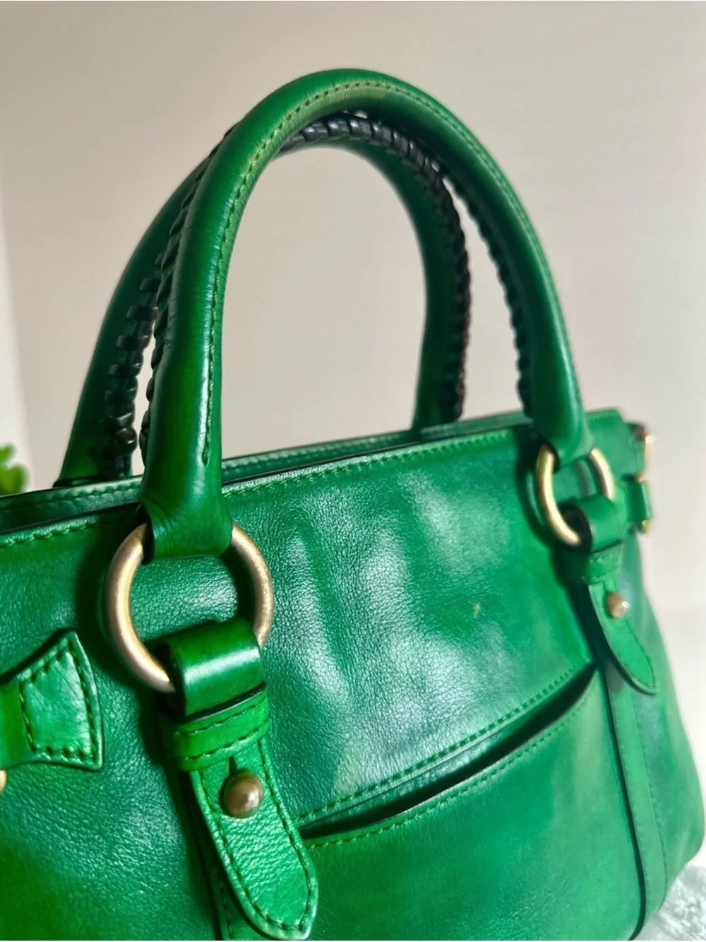 Dooney & Bourke Vintage Emerald Green Florentine Leather Satchel